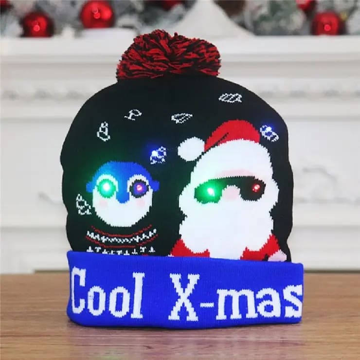 Kappell tax-xitwa b'pom-pom glowing Milied bil-bozoz LED - COOL X-MAS