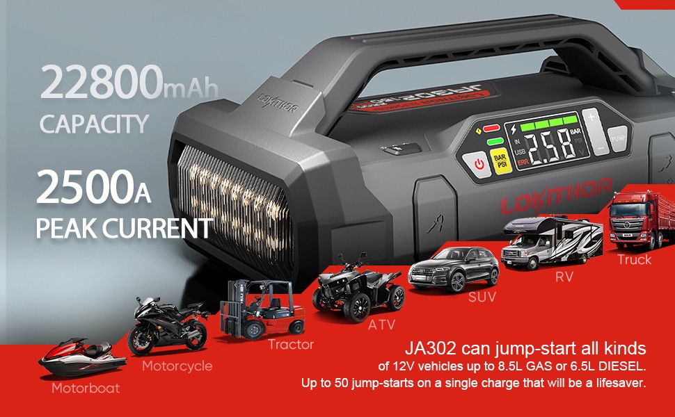 jump starter għall-karozzi - pompa + flashlight