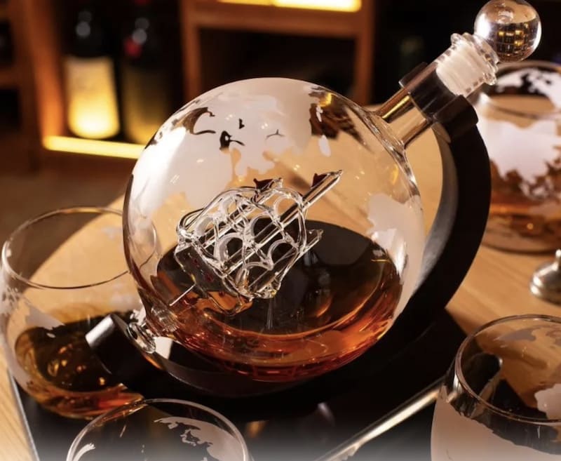 Sett Globe Whisky - Globu tal-ħġieġ lussuż + tazzi + ġebel tas-silġ + tongs u aċċessorji