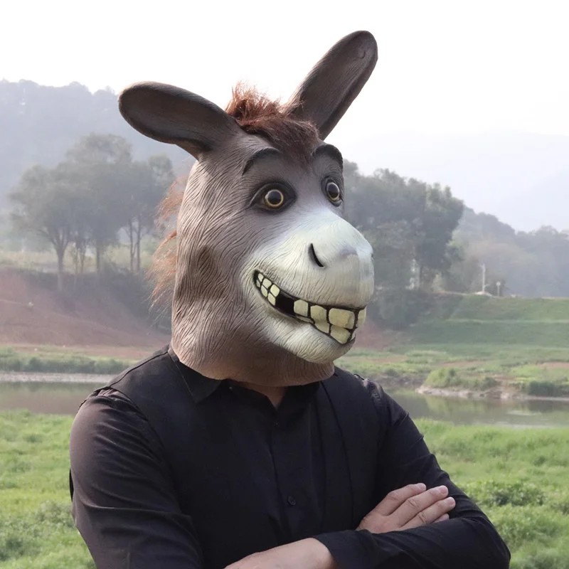 Donkey umoristiċi karnival smilling wiċċ ras maskra tas-silikonju