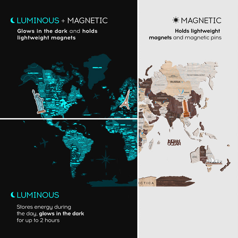 Jiddix fid-dlam neon mappa manjetika tal-ħajt tal-injam