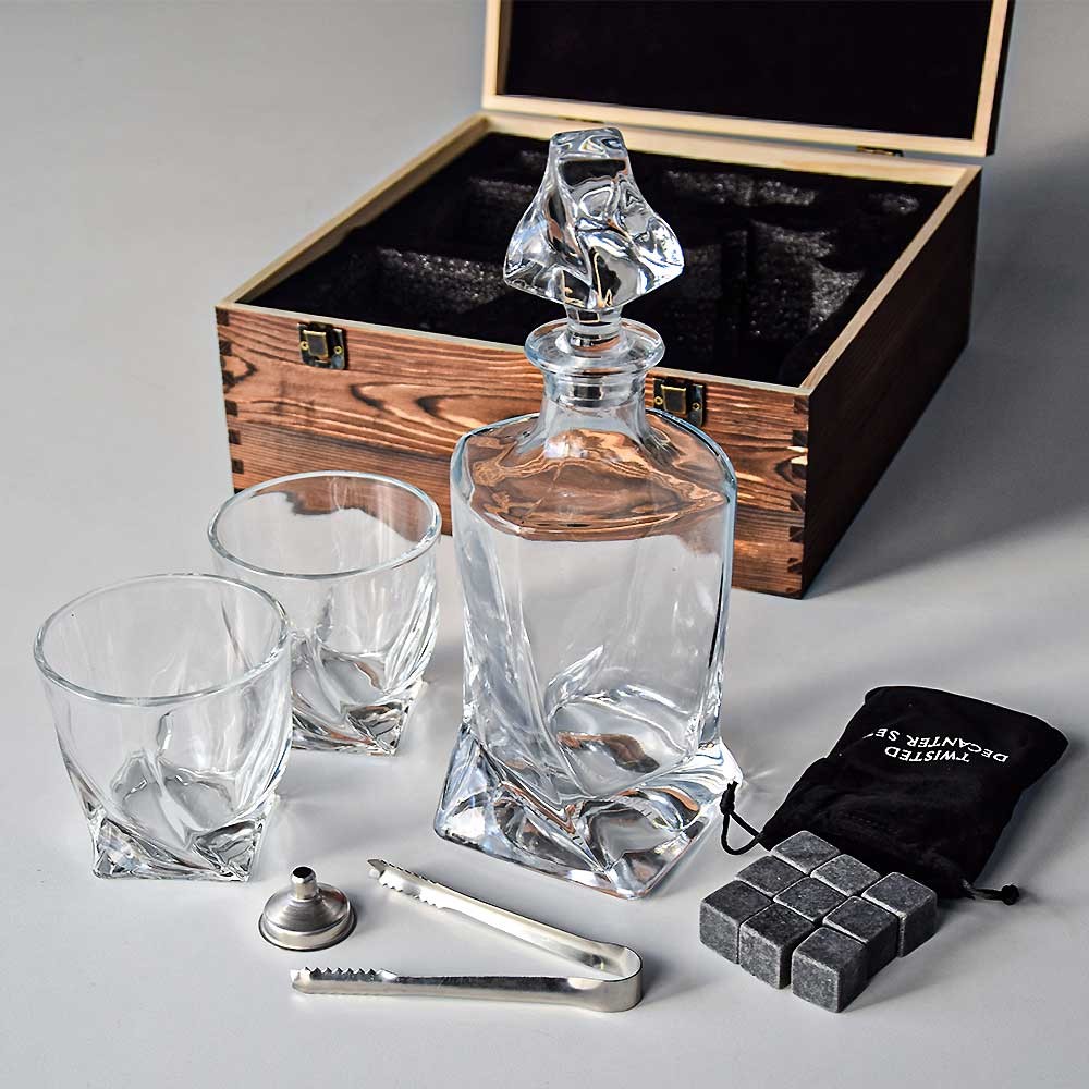 Whisky carafe + nuċċalijiet sett ta 'lussu