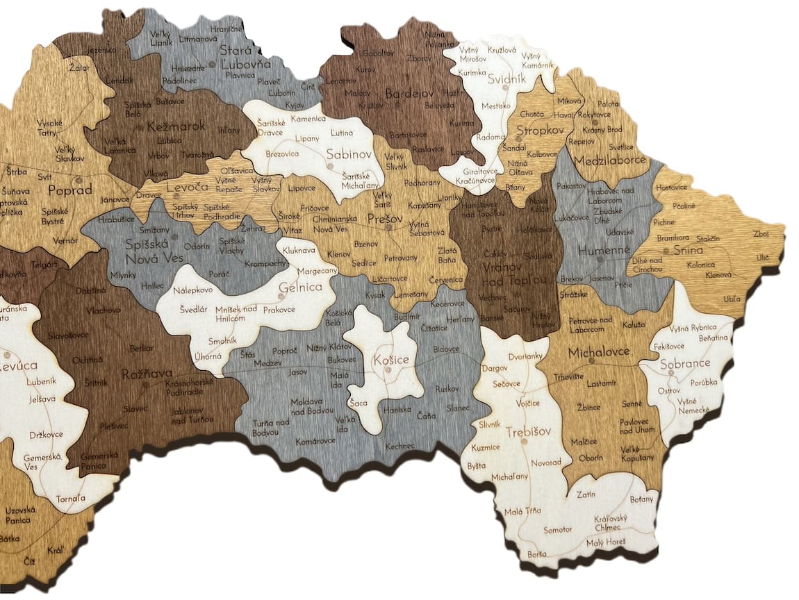 Mappa tal-ħajt tas-Slovakkja, bliet, bliet, irħula, mappa tal-ħajt 3D