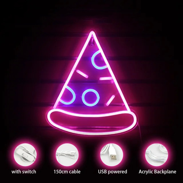 pizza wasslet reklamar sinjal illuminat fuq il-logo tal-ħajt