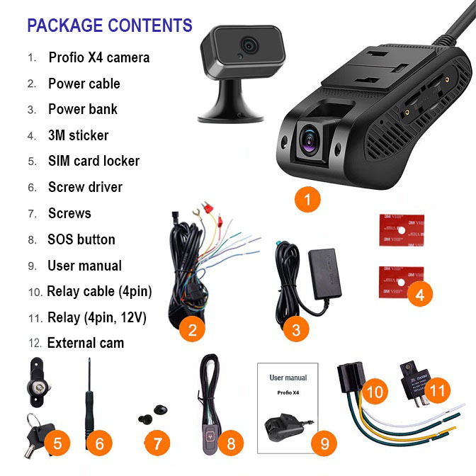 profio tracking cam x4 kontenut tal-pakkett