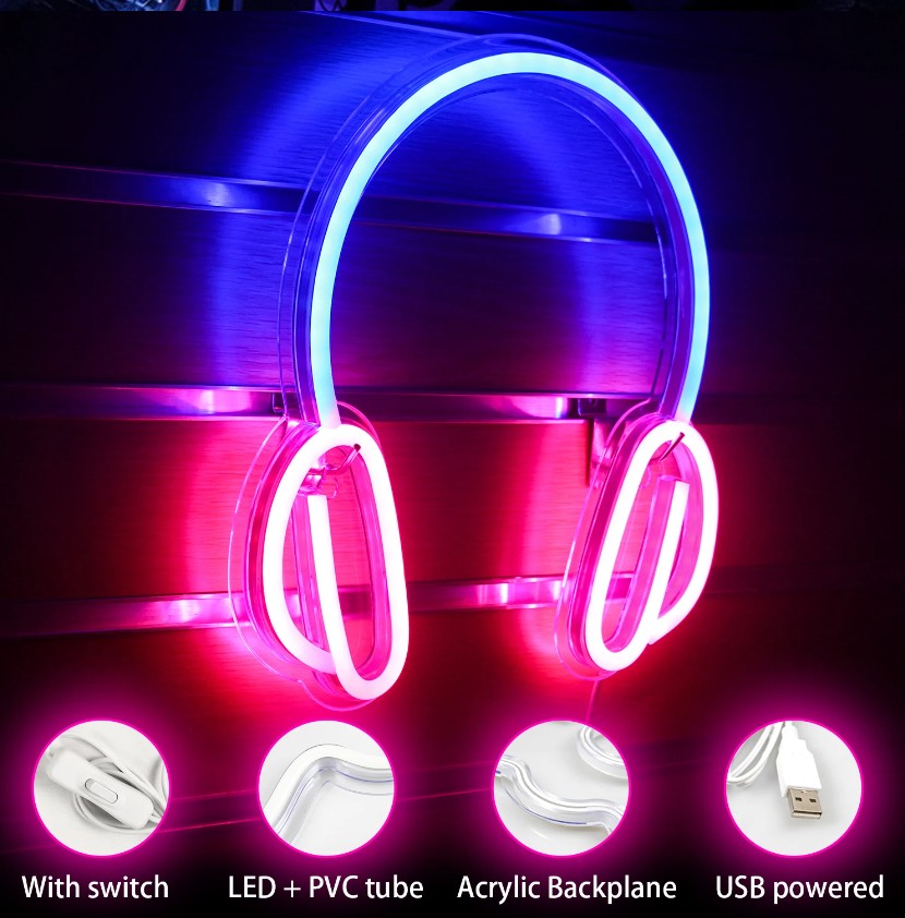 headphones - sinjal illuminat fuq il-ħajt wassal neon reklam