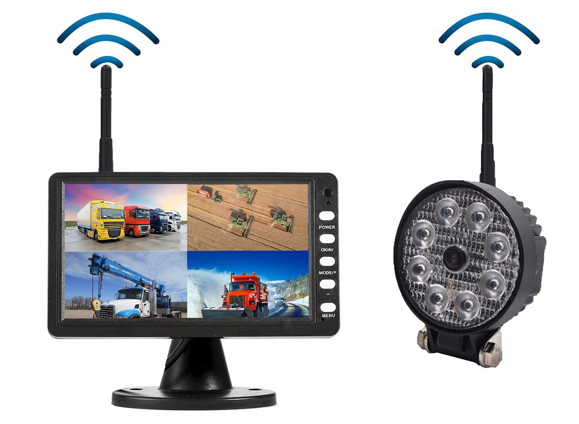 Xogħol SET - 7" WIFI TFT LED monitor + WiFI tar-rivers 120° kamera 720P AHD bi 8 LED dawl IP68