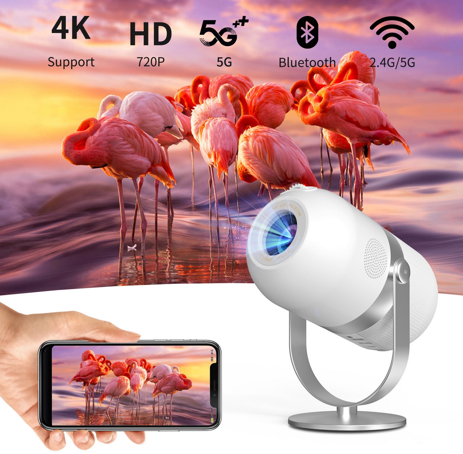 Mini proġettazzjoni portabbli WIFI 4k HD 720P Android 9.0