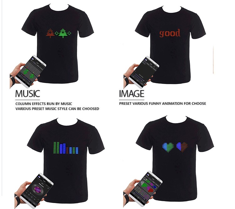 T-shirt programmabbli LED b'displej LED ikkulurit