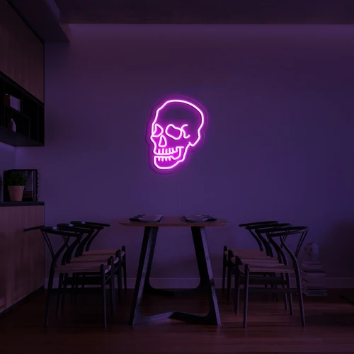 Logo tan-neon glowing 3D fuq ħajt tal-kranju